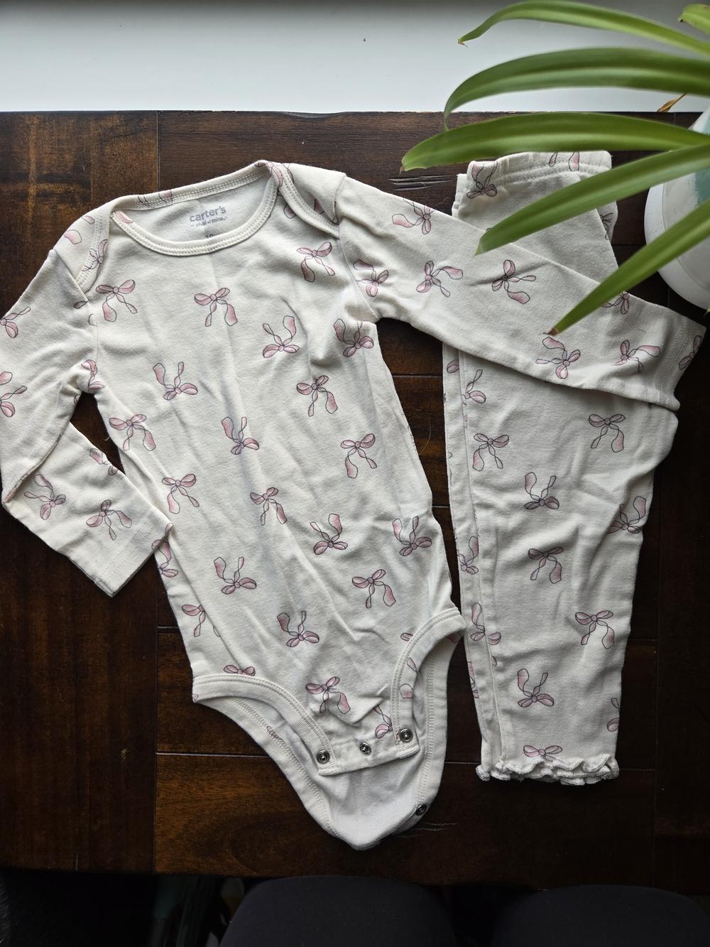 Carter's Cream Two-Piece Pajama Set with Pink Bow Print